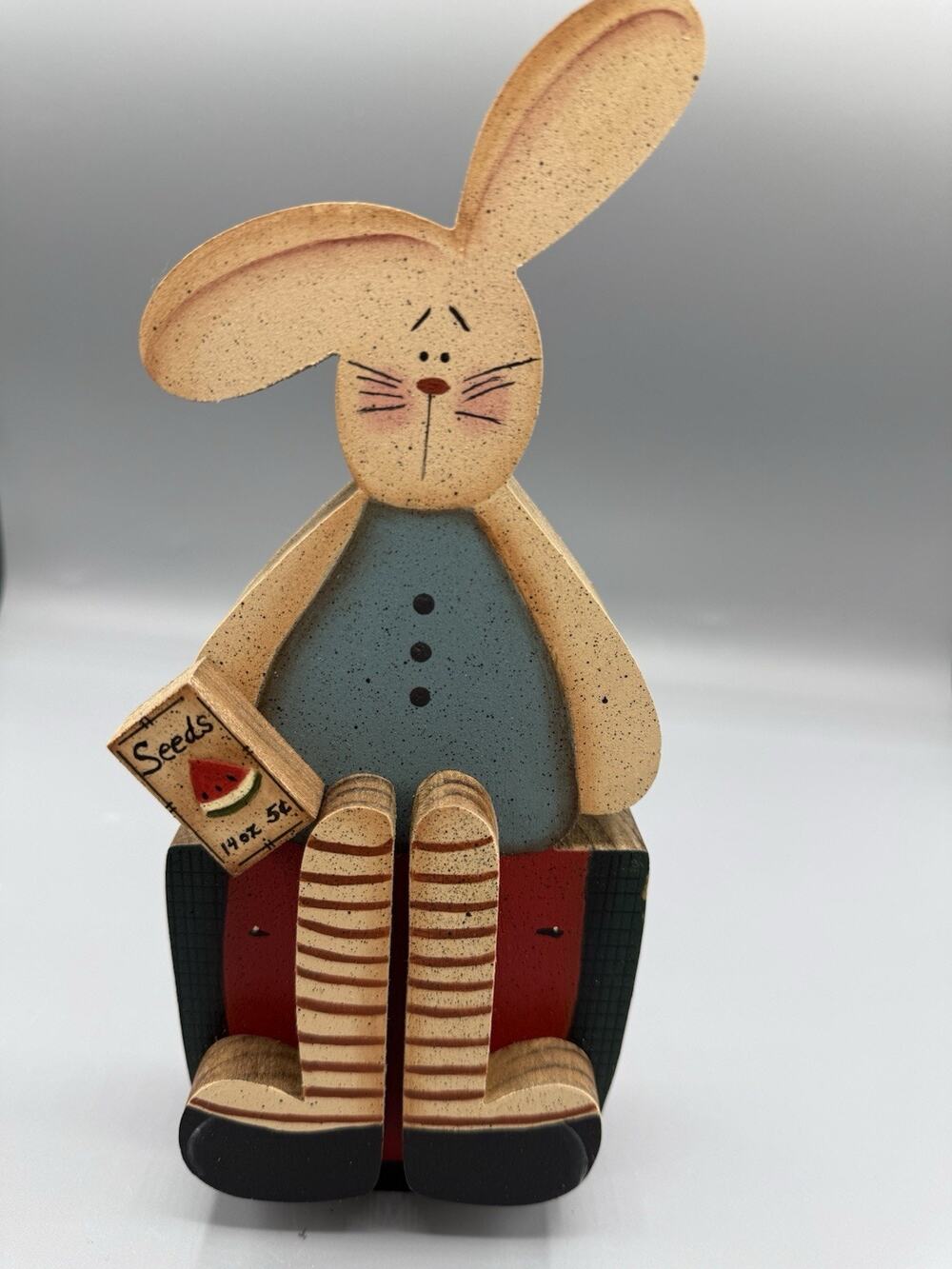 Fran Herman 1995 Folk Art Wood Bunny Rabbit Watermelon Seeds Primitive Decor